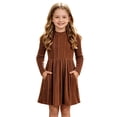 thumbnail image 1 of OGLCCG Girls Ribbed Knit Sweater Dress Crewneck Long Sleeve A-Line Dresses Fall Casual Flowy Swing Dress with Pockets(Orange,11-12 Years), 1 of 8