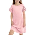thumbnail image 1 of OGLCCG Girls Ruffle Sleeve Dresses Kids Summer Crewneck A Line Casual Mini Dress Solid Color Lightweight Beach Sundress with Pockets 5-15 Years, 1 of 7