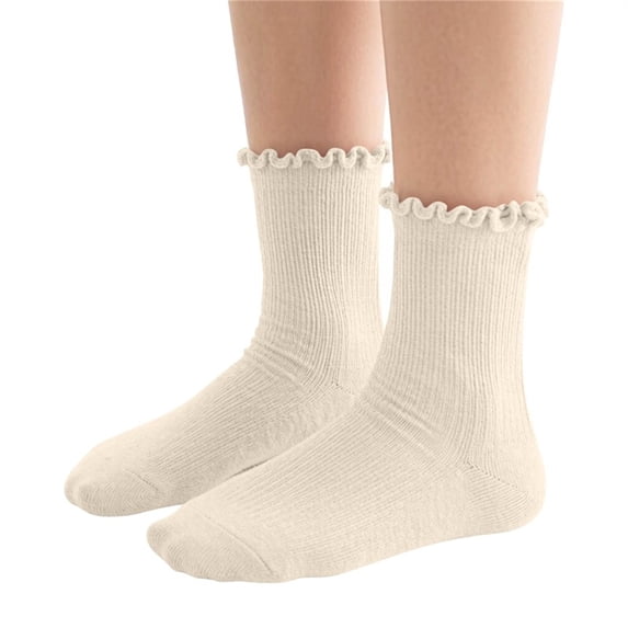 OGLCCG Girls Ruffle Socks, 1 Pairs Uniform School Dress Frilly Cotton Crew Socks Casual Cute Lettuce Floral Crew Sock Size 1-12