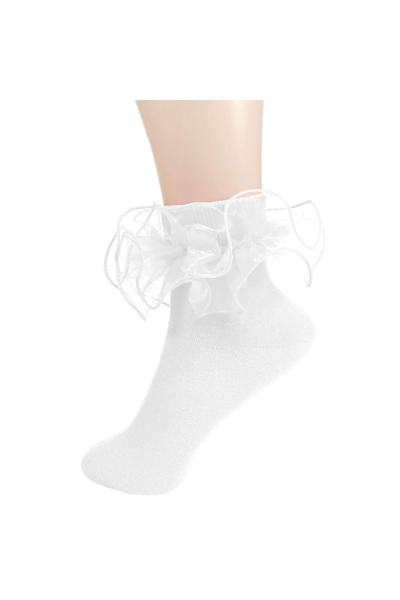 Girls Ruffle Socks Colorful Frilly Tutu Ruffle Lace Ankle Dress Socks Knitting Cotton Solid Color Frilly Sock for Girls 1-10 Years