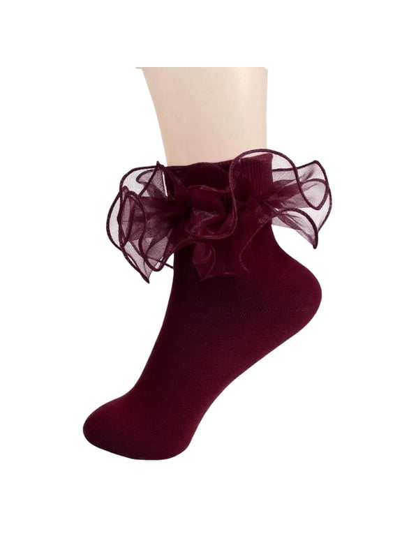 Girls Ruffle Socks Colorful Frilly Tutu Ruffle Lace Ankle Dress Socks Knitting Cotton Solid Color Frilly Sock for Girls 1-10 Years