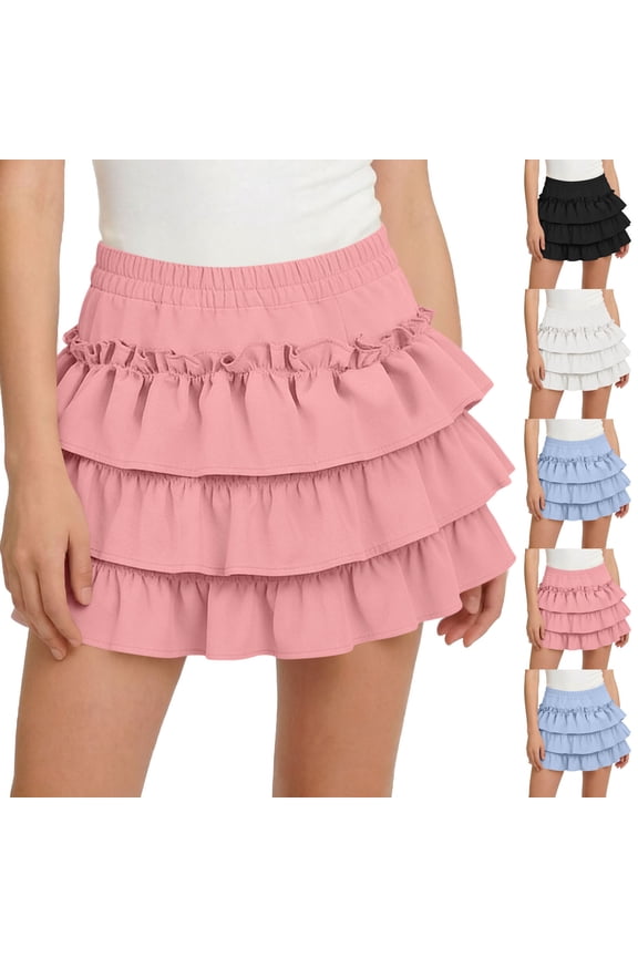Girls Ruffle Tiered Mini Skirt Kids High Waist Flowy Boho Mini Skorts Summer Layered Ruffle Skirts 3-13 Years