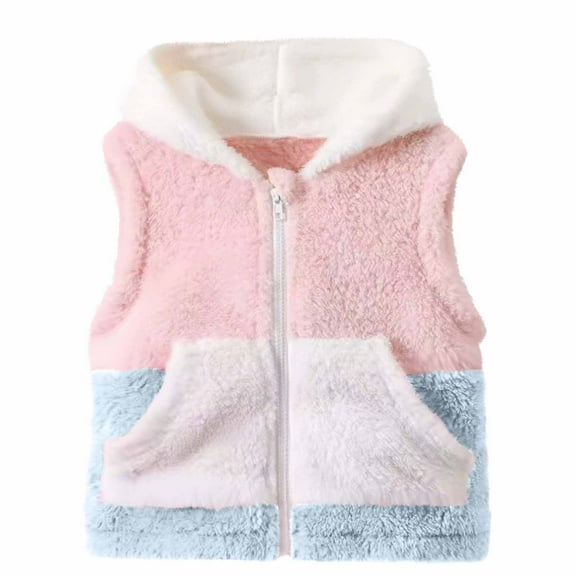 OGLCCG Girls Sherpa Fleece Vest Kids Fall Winter Full Zip Fuzzy Sleeveless Hooded Jacket with Pockets Color Block Soft Warm Vest 3-13 Years