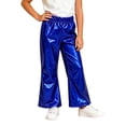 thumbnail image 1 of OGLCCG Girls' Shiny Metallic Flared Pants High Waist Hip Hop Dance Pants Wide Leg Disco Bell Bottoms Trousers(Blue,14-15Years), 1 of 4