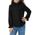 thumbnail image 1 of OGLCCG Girls Shirt Kids Ruffle Long Sleeve Stand Up Collared Uniform Shirt Tops Solid Color Formal Blouse for School 3-12 Years, 1 of 5