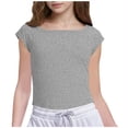 thumbnail image 1 of OGLCCG Girls Short Sleeve T-Shirts Summer Crewneck Side Slit Basic Tees Tops Solid Color Casual Slim Fit Crop Tops for Kids 5-15 Years, 1 of 7