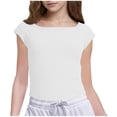 thumbnail image 1 of OGLCCG Girls Short Sleeve T-Shirts Summer Crewneck Side Slit Basic Tees Tops Solid Color Casual Slim Fit Crop Tops for Kids 5-15 Years, 1 of 7