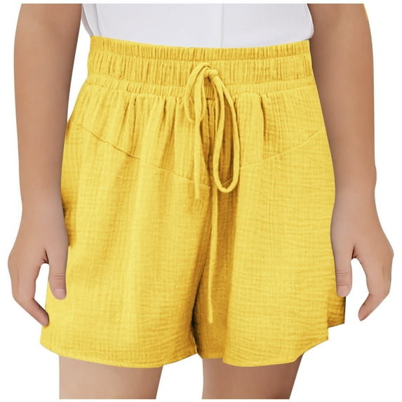 OGLCCG Girls Shorts Casual High Waist Drawstring Wide Leg Beach Shorts Loose Fit Solid Color Summer Shorts Size 3-13 Years