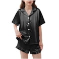 thumbnail image 1 of OGLCCG Girls Silk Satin Pajama Set 2 Piece Short Sleeve Button Down Pjs Top and Short Sets Soft Sleepwear Nightwear for Teens Girls 5-15 Years, 1 of 6