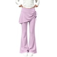 thumbnail image 1 of OGLCCG Girls Skirted Flare Leg Pants, Side Drawstring 2-in-1 Skort Yoga Pants Stretchy Athletic Bell Bottoms for Dance(Purple,13-14 Years), 1 of 7