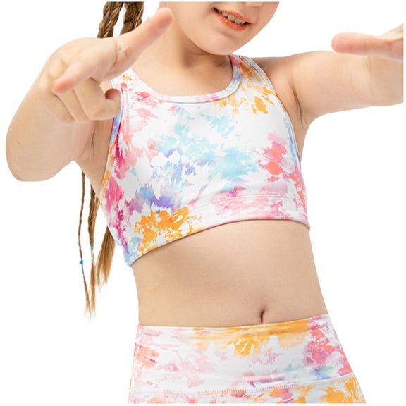 OGLCCG Girls Sports Bras 6-12 Seamless Racerback Training Bras for Girls Fashion Tie Dye No Pads Longline Chest Double Lined Crop Tank Tops
