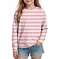 thumbnail image 1 of OGLCCG Girls Striped Long Sleeve Shirts Crewneck Basic Tops for Kids Lightweight Stretch Fall Tops Size 9, 1 of 8