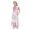 thumbnail image 1 of OGLCCG Girls Summer Maxi Dress Tie Dye Short Sleeve Casual Holiday A Line Flowy Long Dress Loose Boho Beach Dress with Pockets 4-14 Years, 1 of 7