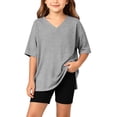 thumbnail image 1 of OGLCCG Girls Summer Outfits 2 Piece Athletic Sets Oversized V Neck Side Split Shirts and Biker Shorts Casual Workout Outfits Size 4-15, 1 of 6