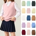 thumbnail image 1 of OGLCCG Girls Sweater Vest V Neck Knitted School Uniform Vest for Kids Casual Sleeveless Preppy Pullover Waistcoat(White,5 Years), 1 of 8