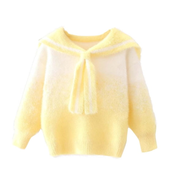 OGLCCG Girls Sweaters 2-13 Years Cute Doll Collar Fuzzy Color Block Cable Knit Pullover Jumper Tops Fall Winter Casual Soft Warm Chunky Sweater