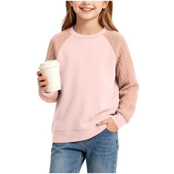 OGLCCG Girls' Sweaters Cable Knit Long Sleeve Pullover Sweater Casual Kids Fall Winter Crew Neck Jumper Top(Pink,9-10 Years)