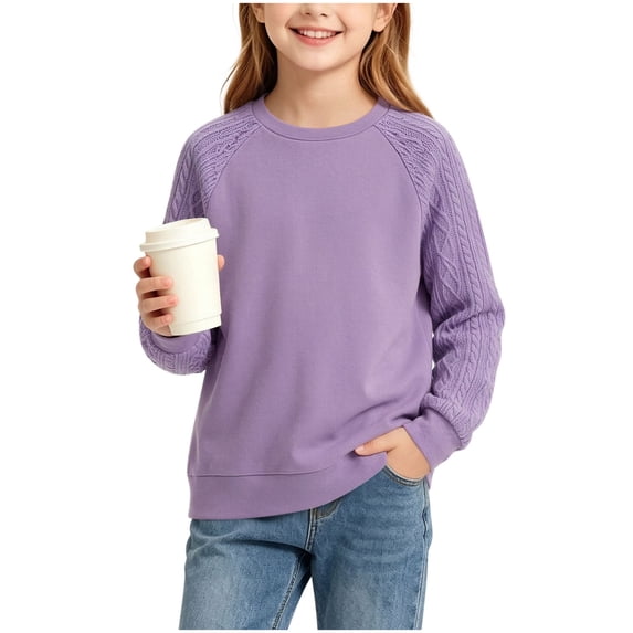 OGLCCG Girls' Sweaters Cable Knit Long Sleeve Pullover Sweater Casual Kids Fall Winter Crew Neck Jumper Top(Purple,7-8 Years)