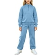 thumbnail image 1 of OGLCCG Girls Sweatsuit 2 Piece Sets Fall Fleece Hoodie and Wide Leg Sweatpants Set with Pockets Tracksuit Jogging Outfits(Light Blue,10-11 Years), 1 of 6