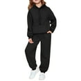 thumbnail image 1 of OGLCCG Girls Sweatsuit Set Half Zip Hooded Pullover Sweatshirt & Jogger Pants with Pocket Casual 2 Piece Fleece Tracksuit Sets 5-13 Years, 1 of 8