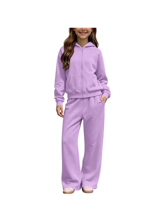 Girls Sweatsuit Set,Kids Fleece Full Zip Hoodies and Sweatpants Set with Pockets,Girls 2 Piece Tracksuit,Size 5