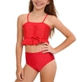 thumbnail image 1 of OGLCCG Girls Swimsuit Bikini Set Two Piece Ruffled Hem High Waist Bathing Suit Adjustable Straps Summer Beach Swimwear for Teens Girls 3-14 Years, 1 of 8