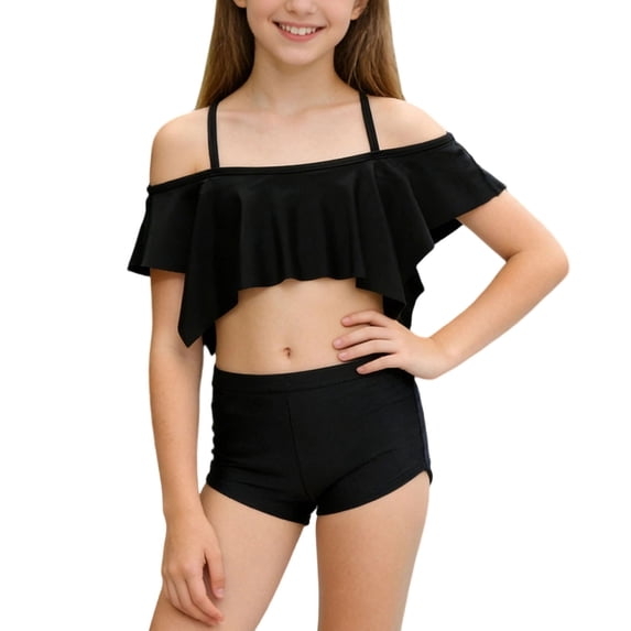 OGLCCG Girls Swimsuit Swimwear Two Piece Ruffled High Waist Bathing Suit Adjustable Straps Summer Beach Bikini Sets for Teens Girls 3-14 Years