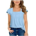 thumbnail image 1 of OGLCCG Girls T Shirts Short Sleeve Square Neck Summer Lace Openwork Pleated Tops Casual Loose Fit Solid Color Blouse Tunic Tees 5-15 Years, 1 of 7