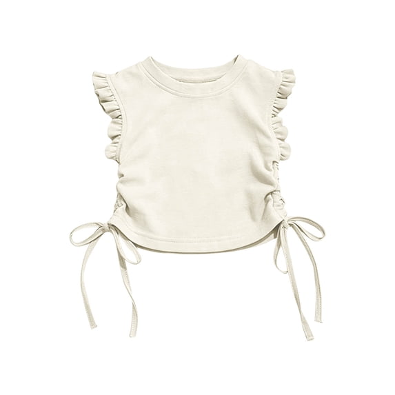 OGLCCG Girls Tees Shirts Cute Crew Neck Ruffle Sleeve Side Drawstring T Shirts Kids Teens Solid Casual Summer Ruched Crop Tops 2-10 Years