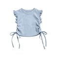 thumbnail image 1 of OGLCCG Girls Tees Shirts Cute Crew Neck Ruffle Sleeve Side Drawstring T Shirts Kids Teens Solid Casual Summer Ruched Crop Tops 2-10 Years, 1 of 7