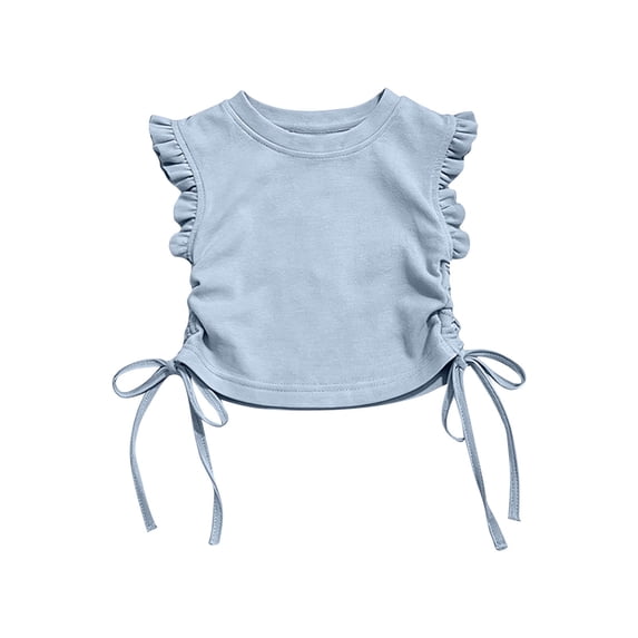 OGLCCG Girls Tees Shirts Cute Crew Neck Ruffle Sleeve Side Drawstring T Shirts Kids Teens Solid Casual Summer Ruched Crop Tops 2-10 Years