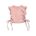 thumbnail image 1 of OGLCCG Girls Tees Shirts Cute Crew Neck Ruffle Sleeve Side Drawstring T Shirts Kids Teens Solid Casual Summer Ruched Crop Tops 2-10 Years, 1 of 7