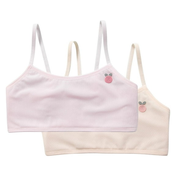 OGLCCG Girls Training Bra 2 Pack Crop Cami Training Bras for Girls with Straps Solid Color Seamless Cotton No Padded Bra 8-14 Years