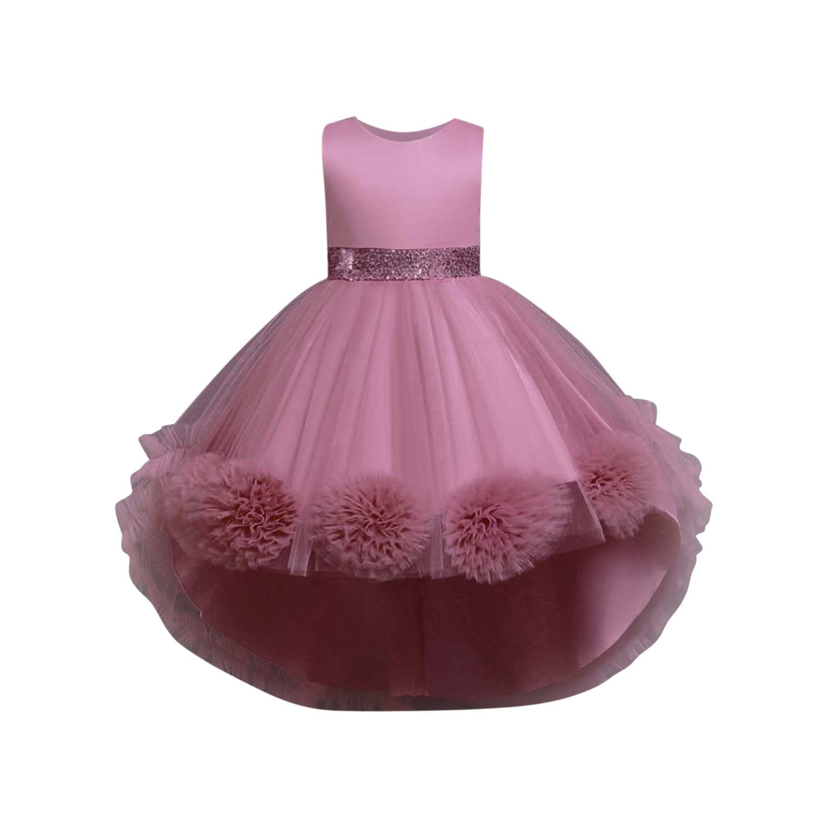 OGLCCG Girls Tulle Midi Princess Dress ALine Sleeveless Lace Wedding