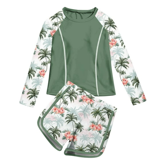 OGLCCG Girls Two Pieces Swimsuit Long Sleeve Rash Guard Bathing Suit Cute Watermelon Print Beach Swimwear with Shorts for Kids 2-11Years