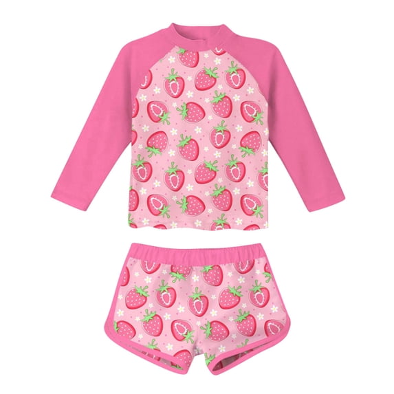 OGLCCG Girls Two Pieces Swimsuit Long Sleeve Rash Guard Bathing Suit Cute Watermelon Print Beach Swimwear with Shorts for Kids 2-11Years