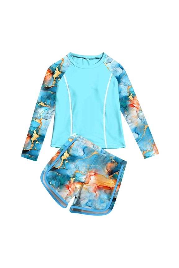 Girls Two Pieces Swimsuit Long Sleeve Rash Guard Bathing Suit Cute Watermelon Print Beach Swimwear with Shorts for Kids 2-11Years