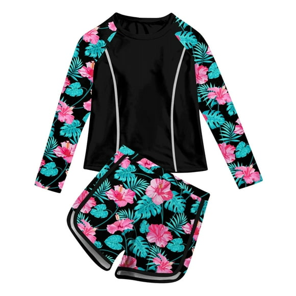 OGLCCG Girls Two Pieces Swimsuit Long Sleeve Rash Guard Bathing Suit Cute Watermelon Print Beach Swimwear with Shorts for Kids 2-11Years