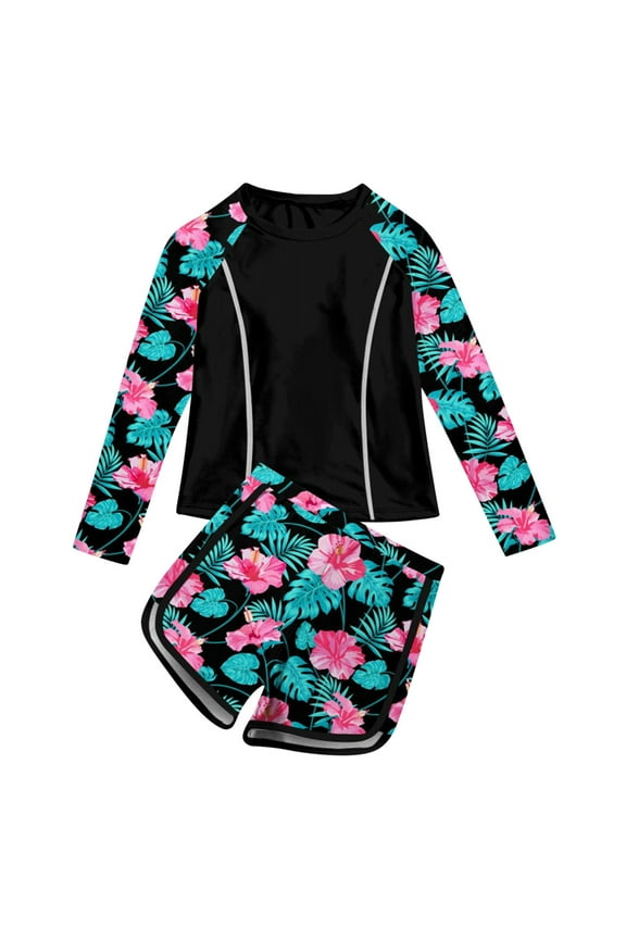 Girls Two Pieces Swimsuit Long Sleeve Rash Guard Bathing Suit Cute Watermelon Print Beach Swimwear with Shorts for Kids 2-11Years
