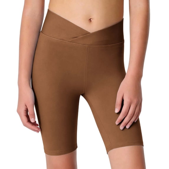 OGLCCG Girls V Cross Waist Athletic Shorts Kids Soft Bike Yoga Dance Running Gymnastics Shorts Gym Workout Short Leggings 4-14 Years