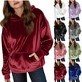 thumbnail image 1 of OGLCCG Girls Velour Hoodie Oversized Long Sleeve Velvet Hooded Sweatshirts with Pockets Solid Color Lightweight Pulllover Tops 4-15 Years, 1 of 6
