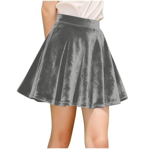 OGLCCG Girls Vintage Velvet Skater Mini Skirts Stretchy Flared Pleated Skater Skirt Solid Color High Waist Flowy Skirts 4-15 Years