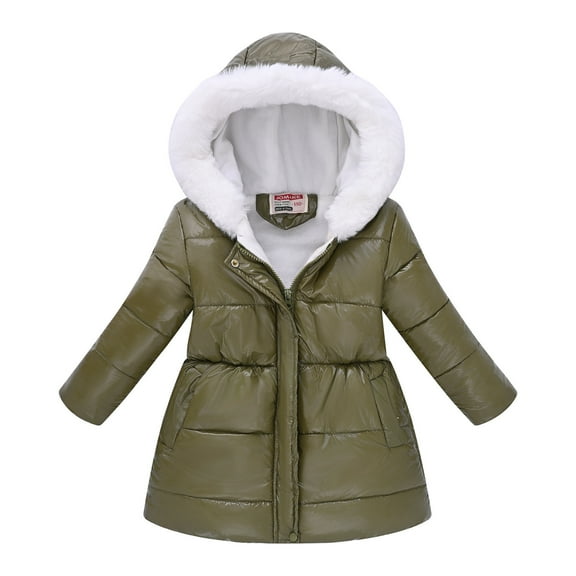 OGLCCG Girls Winter Coat Full Zip Winter Warm Fleece Puffer Jackets for Kids Solid Color Outdoor Thick Coats with Pockets 4-12 Years