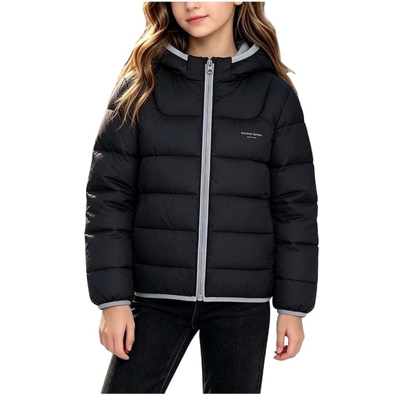 OGLCCG Girls Winter Coat Windproof Hooded Puffer Down Jacket Full Zip Thick Padded Coat,Size 9