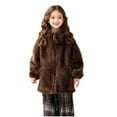 thumbnail image 1 of OGLCCG Girls Winter Faux Fur Coats Warm Long Sleeve Full Zipper Furry Sherpa Jackets Soft Outdoor Windproof Thermal Outerwear with Pockets 5-14 Years, 1 of 6