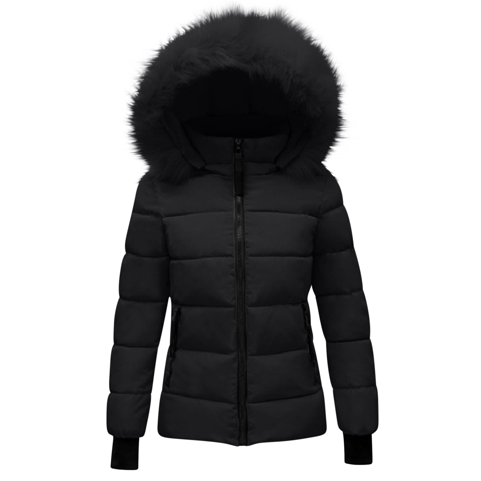 Girls Winter Puffer Coats with Faux Fur Hood Full Zip Thermal Warm Padded Jackets with Pockets Thick Hooded Down Outwear 5-14 Years
