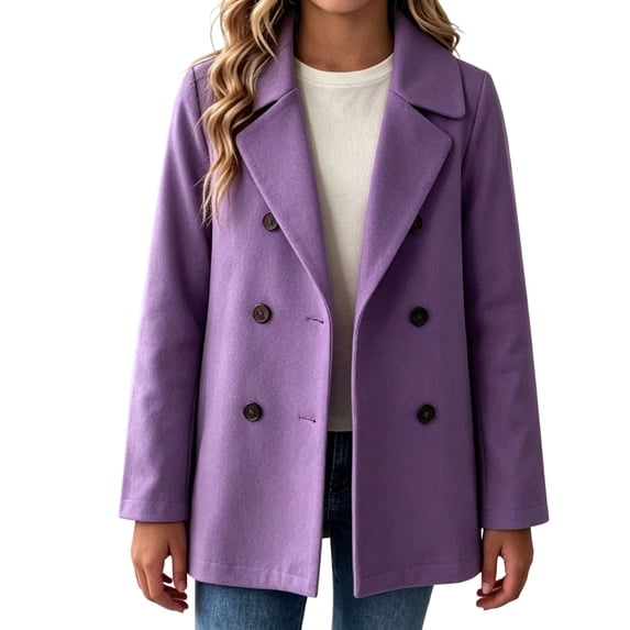 OGLCCG Girls Wool Blend Trench Coat, Double Breasted Notch Collar Kids Winter Overcoat with Pockets Trendy Peacoat for Girls(Purple,11-12 Years)