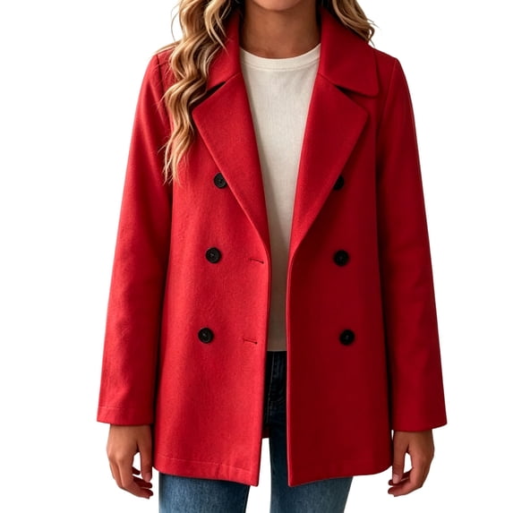 OGLCCG Girls Wool Blend Trench Coat, Double Breasted Notch Collar Kids Winter Overcoat with Pockets Trendy Peacoat for Girls(Red,9-10 Years)