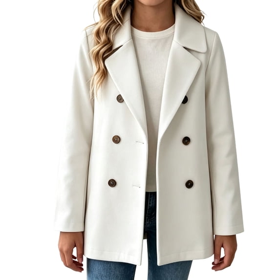 OGLCCG Girls Wool Blend Trench Coat, Double Breasted Notch Collar Kids Winter Overcoat with Pockets Trendy Peacoat for Girls(White,7-8 Years)