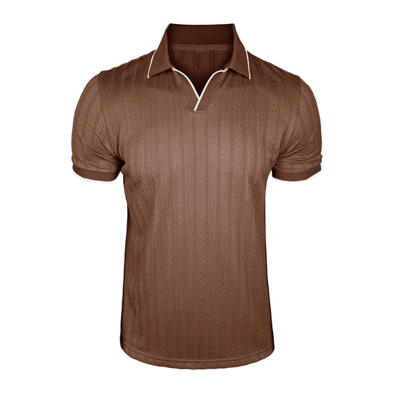 OGLCCG Golf Shirts for Men Summer Casual Short Sleeve V Neck Bussiness Woek Shirt Textured Collared Muscle T Shirts,XL,Brown